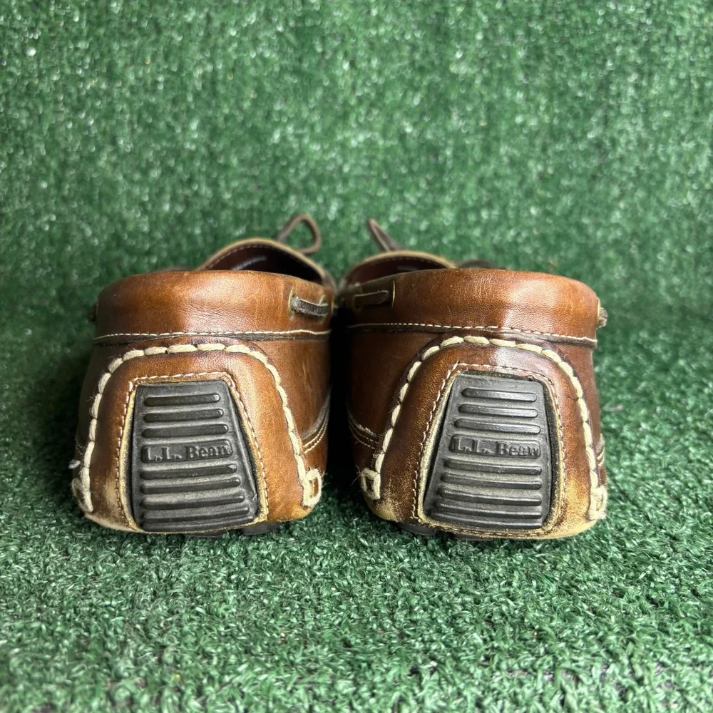 LL Bean Leather Double Sole Preppy Driving Moccasin Boat Shoe Brown Mens Sz 13 D